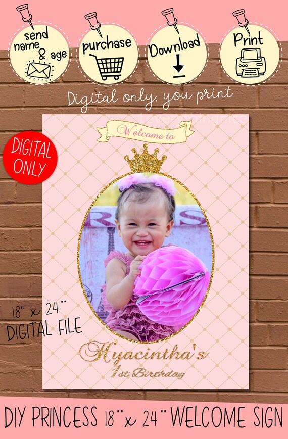 DIGITAL DOWNLOAD PRINCESS Welcome Sign 18" x 24" Digital Welcome Sign Il_570xn