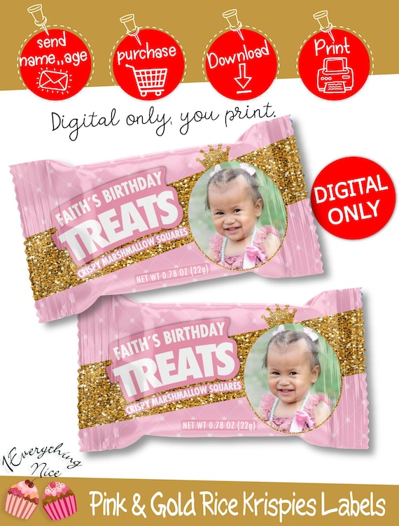 DIGITAL DOWNLOAD Princess Pink and Gold Theme Rice Krispies Treats Labels Digital Printable Il_570xn