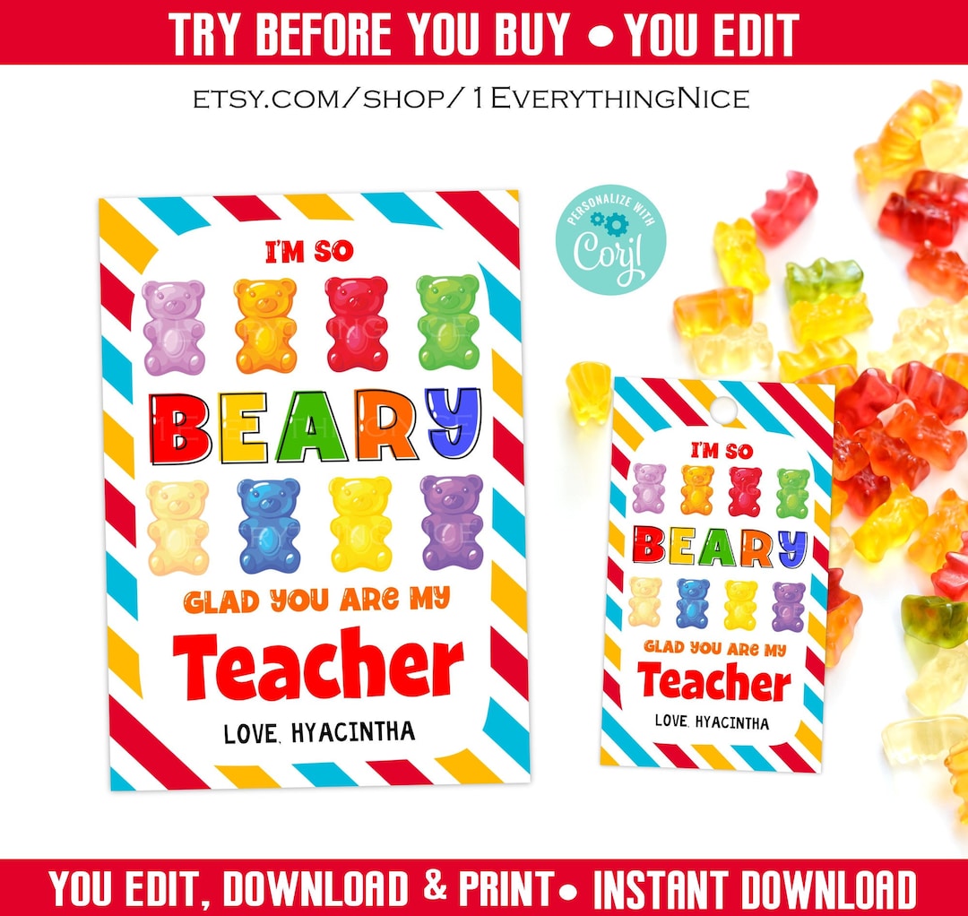 I'm so Beary Glad You're My Teacher Teachers Staff - Etsy