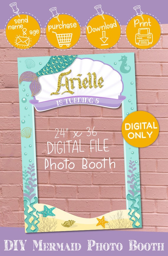 DIGITAL DOWNLOAD Mermaid Theme 24" x 36" Happy Birthday Photo Booth