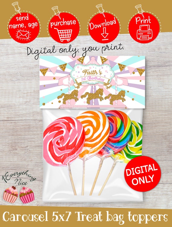 DIGITAL DOWNLOAD Carousel Birthday Treat Bag Toppers Labels Digital Printable Il_570xn