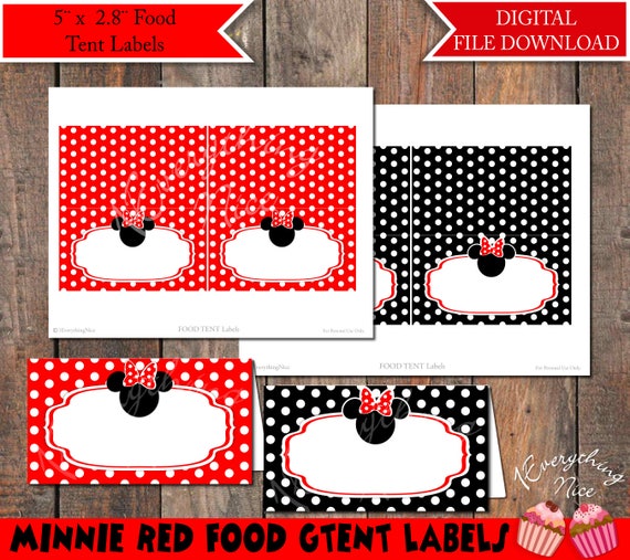 minnie mouse red food tent labels printable instant digital etsy