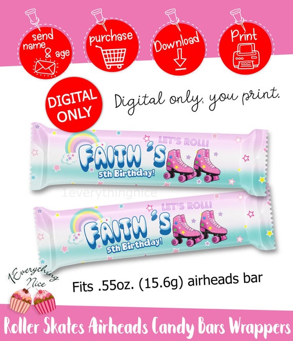 Download Digital Download Roller Skates Skate Skating Theme Airheads Wrappers Labels Digital Printable Party Favors Games Paper Party Supplies Efp Osteology Org