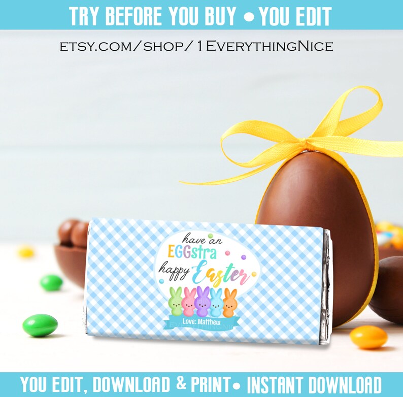 Happy Easter Pastel Theme Editable Instant DOWNLOAD Theme Candy Bar Wrapper DIGITAL Printable image 5