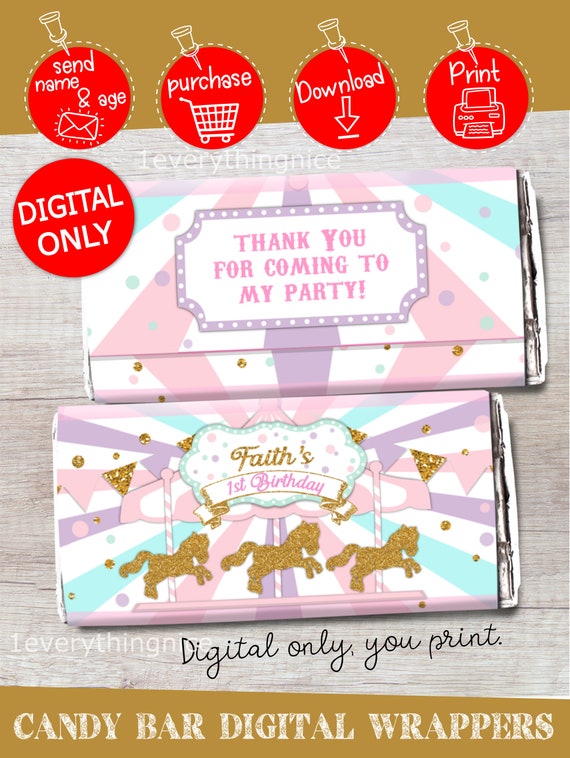 DIGITAL DOWNLOAD Carousel Birthday Candy Chocolate Hershey Bar Wrappers Labels Digital Printable Il_570xn