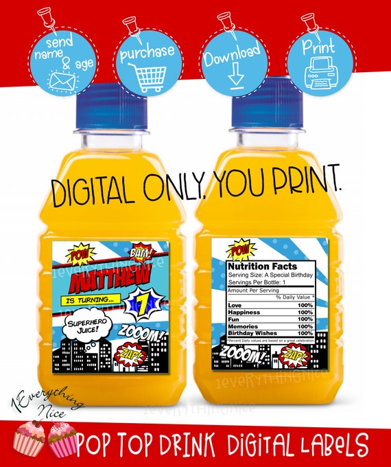 DIGITAL DOWNLOAD Hero Theme Pop Top Drink Labels Wrappers Digital Printable Il_570xn