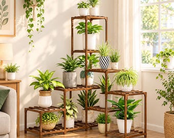 Multi-Tier Wooden Plant Stand, Indoor Garden , Home Decor