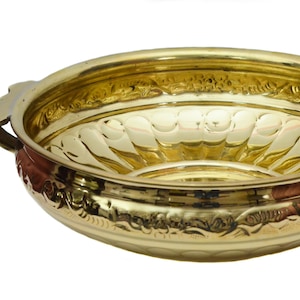 Brass Urli | Decorative Bowl | Uruli Bowl with All-Over Floral Design | Home, Hotel Office Décor | Festive & Gift Item
