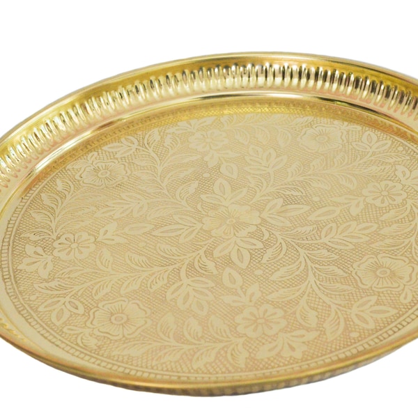 Brass Dinner Plate/Thali in Embossed Design- Size 9, 10, 12 and 13 inches -for Dinnerware,  Poojan, Spiritual Gift, House Warming Gift