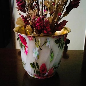 Brass Plant Container/Planter/ Flower Pot with Floral print and Glass Finish   – Size Diameter 12 x Height 10.5 inches