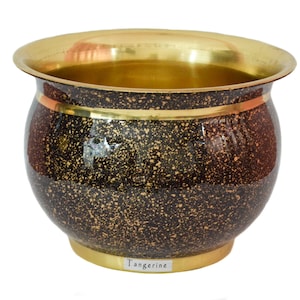 Tangerine Handcrafted Brass Planter Pot with Marble Print 12 x 8.5 image 1