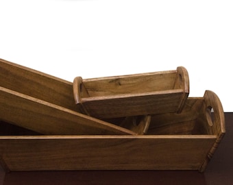 Acacia Wood Rectangular Serving Trays, Set of 3