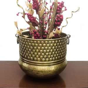 Brass Planter with handle || Planter for Living Room||Antique design Hammered  Plant Container, Planter, Flower Pot for Indoor/Outdoor Plant