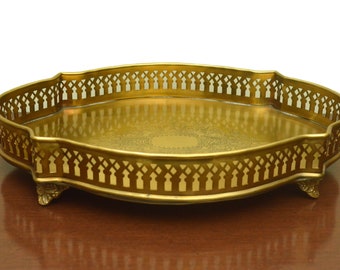 Matte Antique Finish Decorative Brass Serving Tray with Cut work Design
