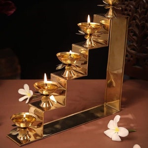 Brass Lotus Lamp || Diya  || Step Lamp || Step Diya || Akhand Jyot Diya || Brass Oil Lamp || Kamal Diya-  Quantity sets of 2  pieces