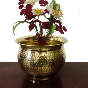 Hammered Brass round Planter || Plant Container|| Flower Pot for Indoor/Outdoor Plant & Home Decor- Brass Planter