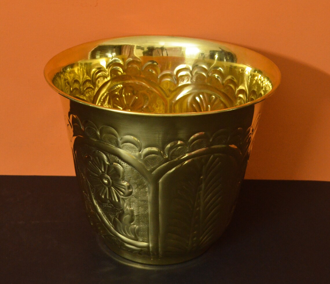 Embossed Brass Planter Plant Container Flower Pot / Etsy