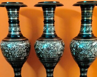 Flower Vase with Handcrafted Kalamkaari Work in Black & Golden Color