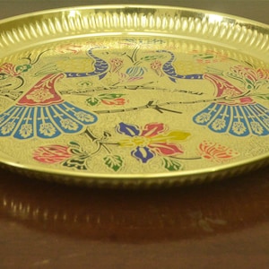 Brass Plate/Thali in Embossed Design- Size  10 and  12 inches -for Poojan, Spiritual Gift, House Warming Gift & Home Decor