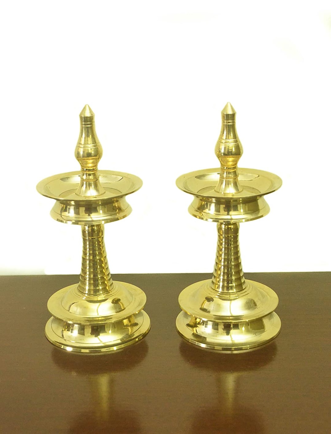 Hashcart Traditional Brass Oil Lamp - Puja Diya, 13 Inch Height, Engraved Design, Set Of 2