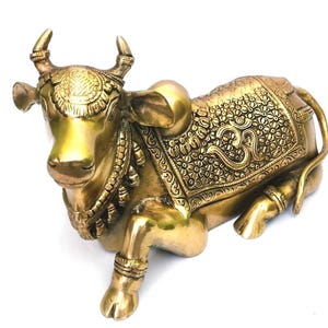 Nandi statue - Brass Golden finished Nandi Sculpture for temple pooja and decor - gatekeeper of  Lord Shiva family, Bull Nandi Statue