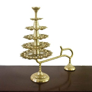 Traditional 53 petal Brass Ganga Aarti Diya, Step Lamp, Oil Lamp, Brass Diya