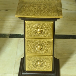 Wooden And Brass Drawer Chest || Side Table || End Table- Storage With 3 Drawers, Handcrafted Indian Ethnic Table