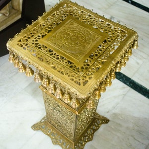 Brass Corner Table, Side Table,  Decorative Table, Corner Stool, Ethnic Design  with Hanging Bells Showpiece