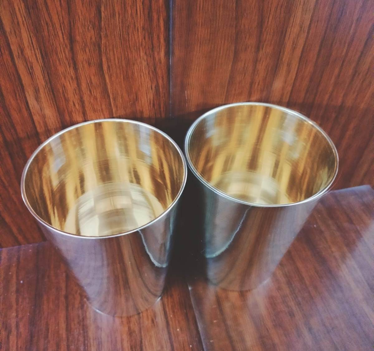 Pure Brass Glass Tumbler with Beautiful Nakashi Drinking Serving Water Set  of 2