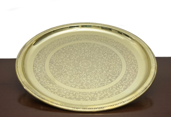 Embossed Brass Plate | Brass Thali | Serving Tray | Platter- 16 inch
