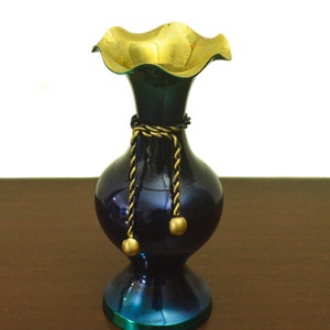 Bloemenvaas || Handgemaakte Messing Blauw & Gouden kleur Bloemenvaas || Bloempot