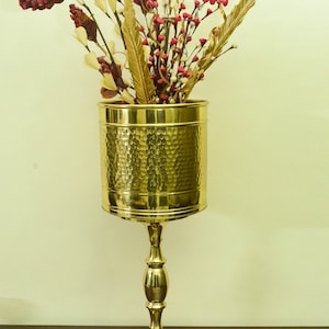 Brass Planter with stand|| Plant Container || Flower  Pot in Hammered Golden Brass Planter  for Indoor/Outdoor Plant