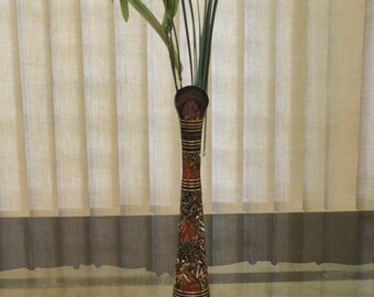 Flower Vase with Handcrafted Kalamkaari Work in Black & Golden Color - 12&quot; Height