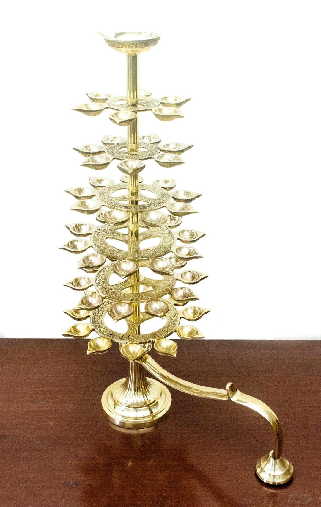 Brass Ganga Aarti Diya | 51 Petal Temple Oil Lamp | 7 Step Lamp