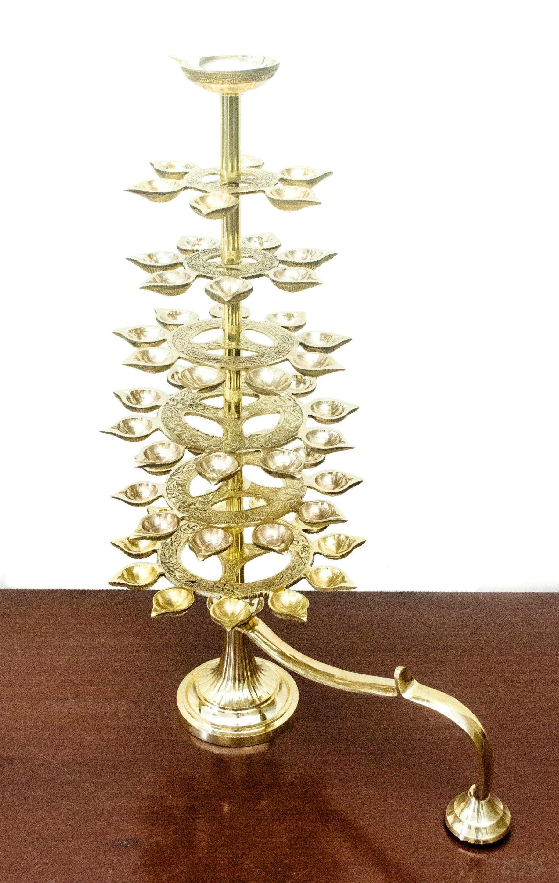 Brass Ganga Aarti Diya | 51 Petal Temple Oil Lamp | 7 Step Lamp
