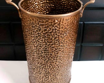 Paragüero vintage de latón repujado, soporte para bastón y bastón, paragüero para entrada.