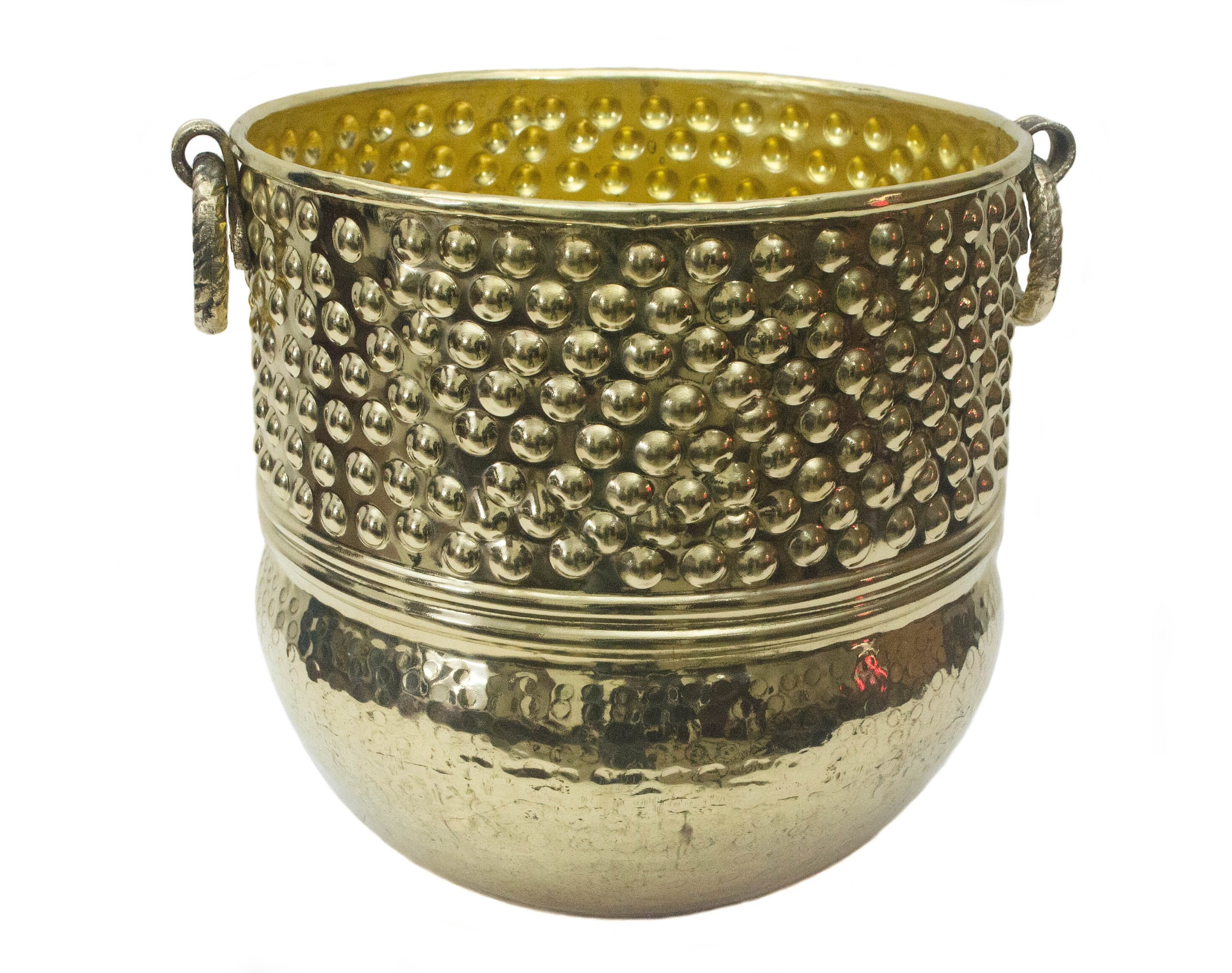 Brass Planter with handle || Planter for Living Room|| Hammered  Plant Container, Planter, Flower Pot for Indoor/Outdoor Plant