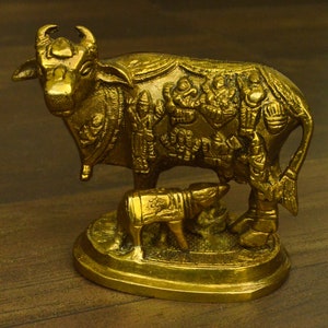 Kamdhenu || Holy Cow and Calf Idol Figurine showpiece Divine Pooja ,Gift,  Decor | Brass  Kamdhenu Cow and Calf Idol