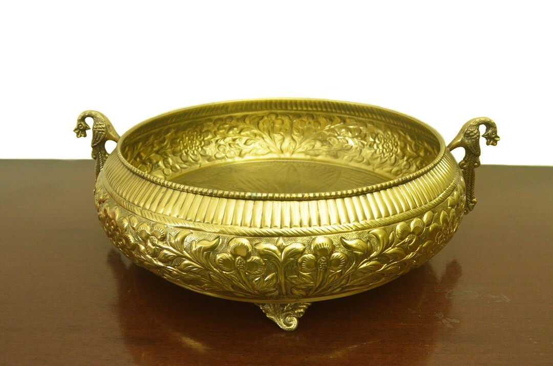 Table Top Decorative Bowl, Center Table Decor, Brass Embossed Table Top