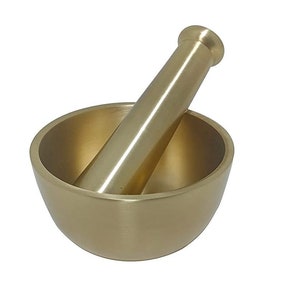 Brass Mortar and Pestle set/ Brushed Finish Spice Grinder Pepper Crusher Bowl Pestle