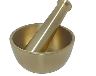 Brass Mortar and Pestle set/ Brushed Finish Spice Grinder Pepper Crusher Bowl Pestle