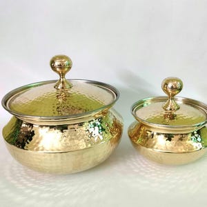 Brass Cooking Pot Set – Handi / Degchi / Patili with Lid – Tin (Kalai) Coated Inside – Ideal for Cooking & Serving (Set of 2)