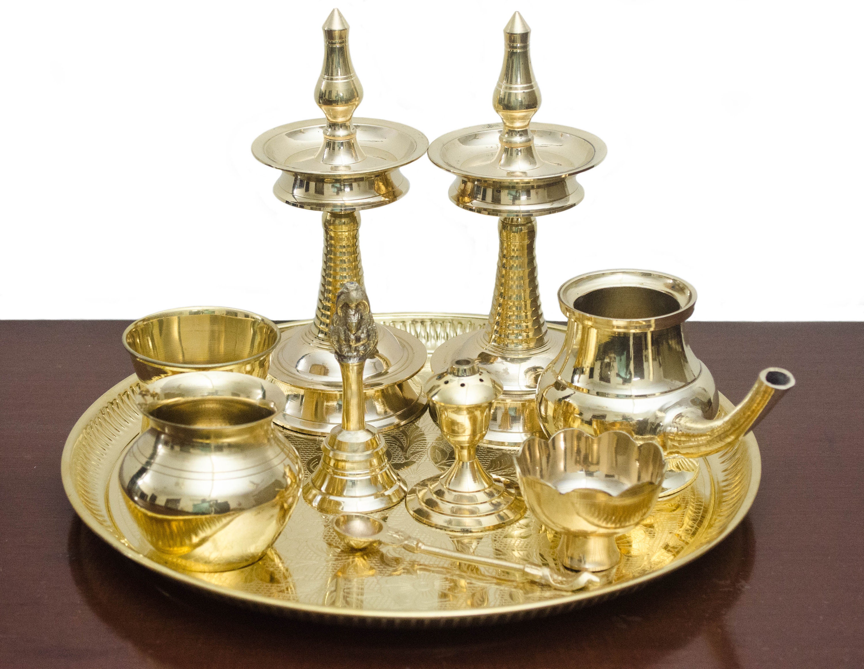 真鍮の都　City of Brass 日本語　ボーダーレス 3枚セット Brass Pooja Thali Set | Puja 13