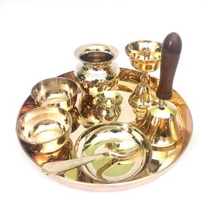 Bronze Puja Thali Set | Pooja thali-sets | Puja-sets  | Traditional Indian Puja Kit of 9 pcs