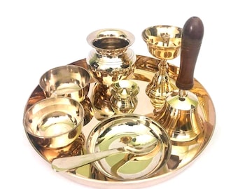 Bronze Puja Thali Set | Pooja thali-sets | Puja-sets  | Traditional Indian Puja Kit of 9 pcs