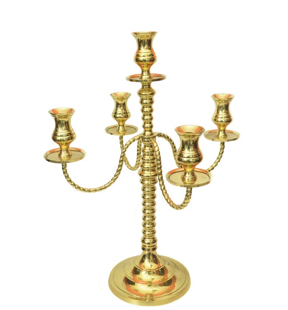 Candle Candelabra with 4 arms Brass Golden Candle Candelabra Etsy