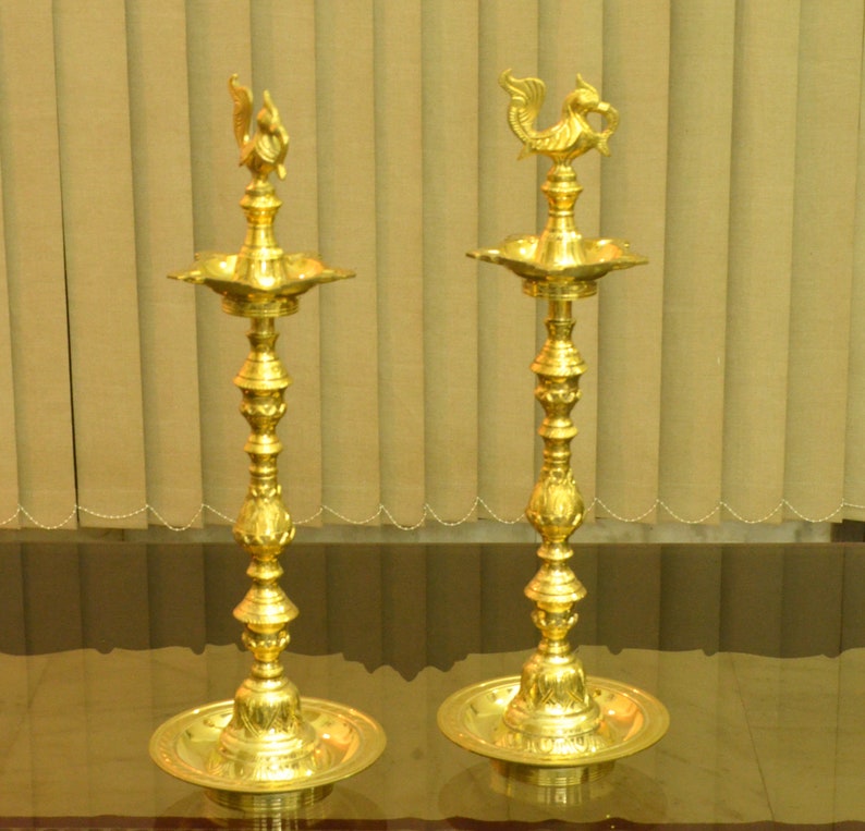 Lead Free Brass Oil Lamp Brass Diya Kuthu Vilakku Etsy