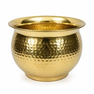 Hammered Brass Planter | Round Flower Pot, Indoor/Outdoor Decor
