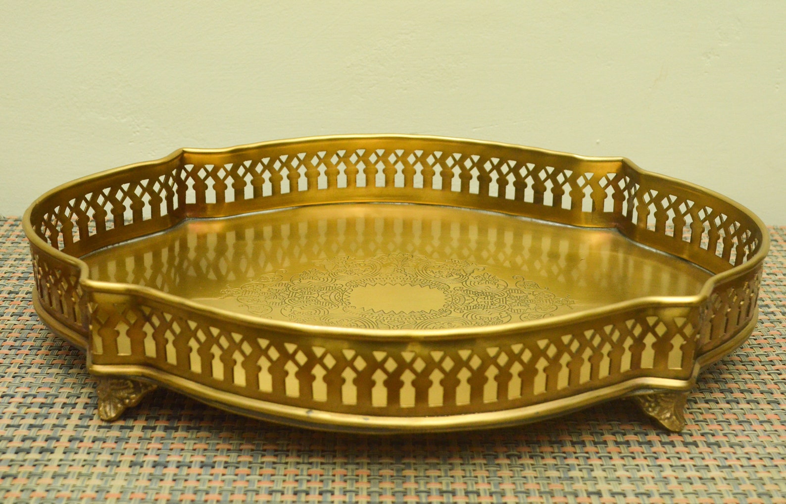 Matte Antique Finish Decorative Brass Serving Tray / Serving Platter ...