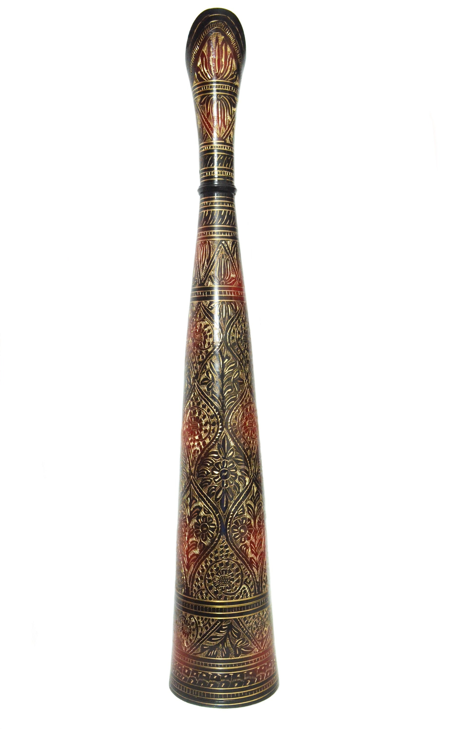 Brass Flower Vase with Handcrafted Kalamkaari Work in Golden Color 27" Height